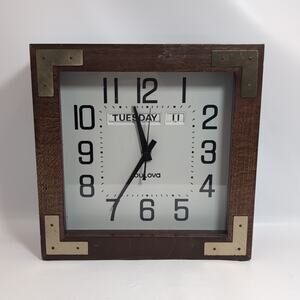 Vintage Electric Day Date Bulova Wall Clock France Tested & Working